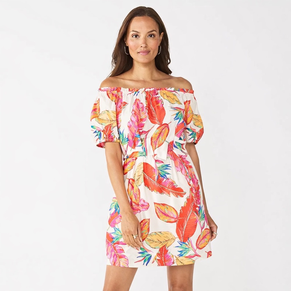 Tropical Off Shoulder Midi Dress Pockets Vacation Summer Size Medium Nine West